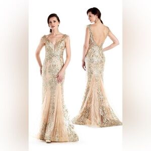 Ladivine Feather & Sequin Gown – Size 10 | Hollywood Glamour Vibes